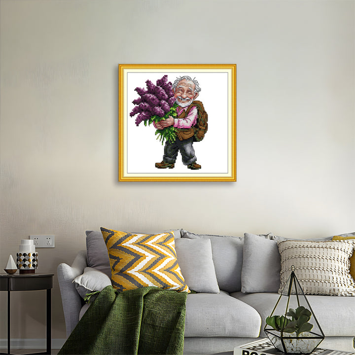 Friendly Grandpa Lavender Cross Stitch Kits
