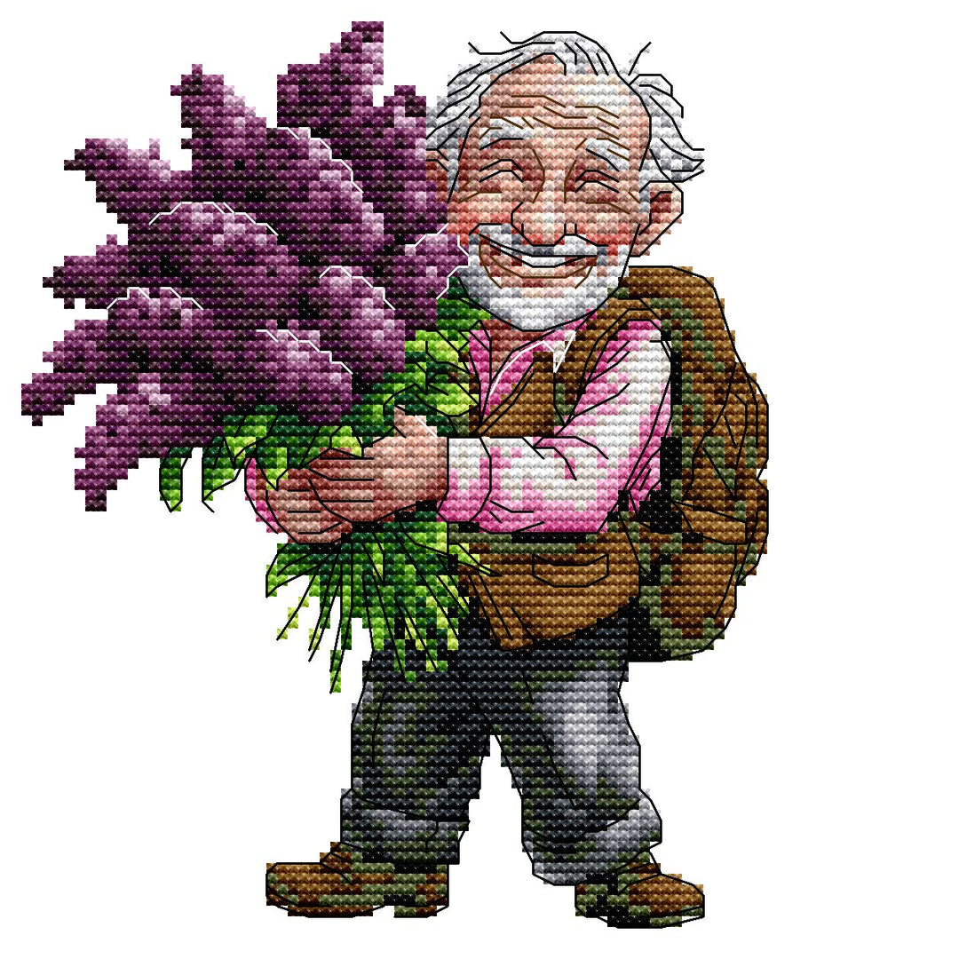 Friendly Grandpa Lavender Cross Stitch Kits