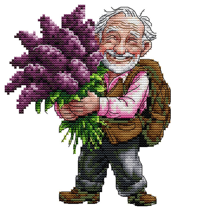 Friendly Grandpa Lavender Cross Stitch Kits