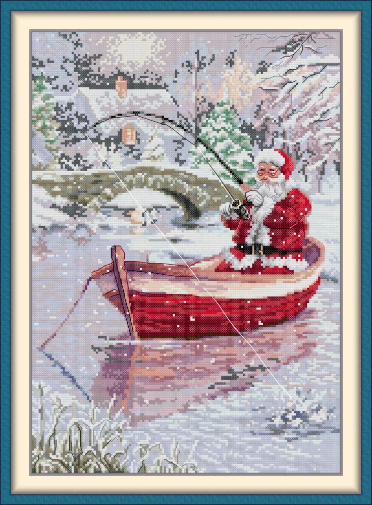 Fishing Santa Claus Cross Stitch Kits