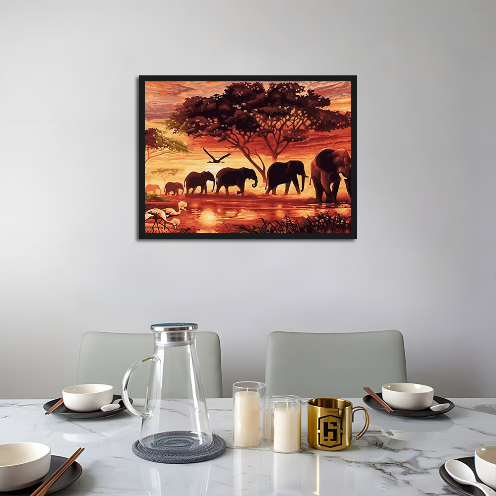 Elephants Migrating at Sunset Cross Stitch Kits