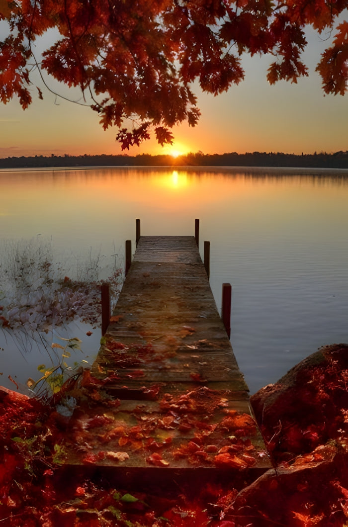Sunset Maple Lake Cross Stitch Kits