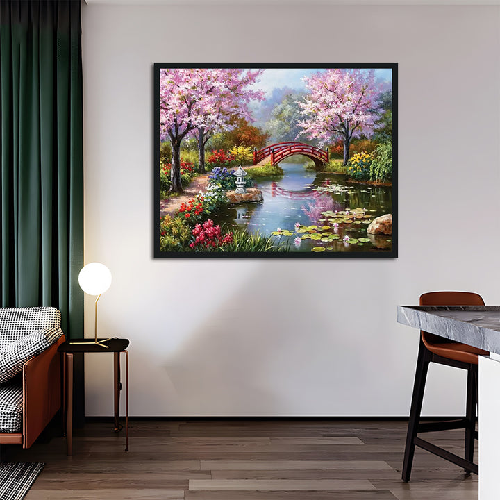 Red Bridge in The Garden Cross Stitch Kits