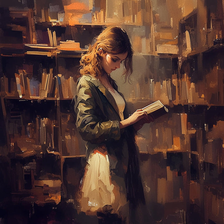 Girl Reading in Library Cross Stitch Kits