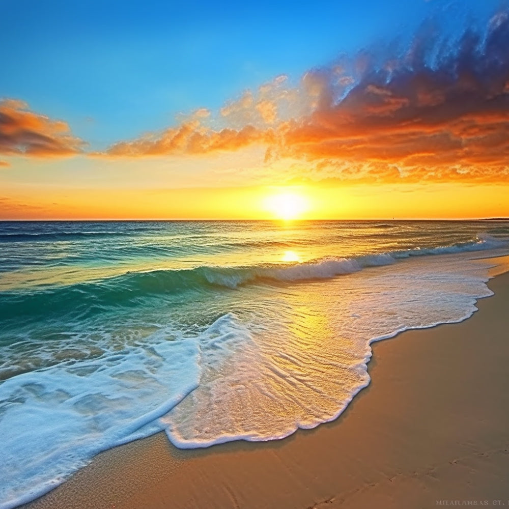 Waves Hitting the Shore at Sunset Cross Stitch Kits