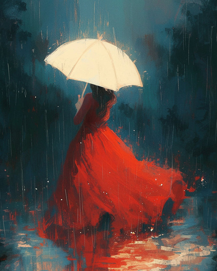 Red Dress in the Rain Cross Stitch Kits