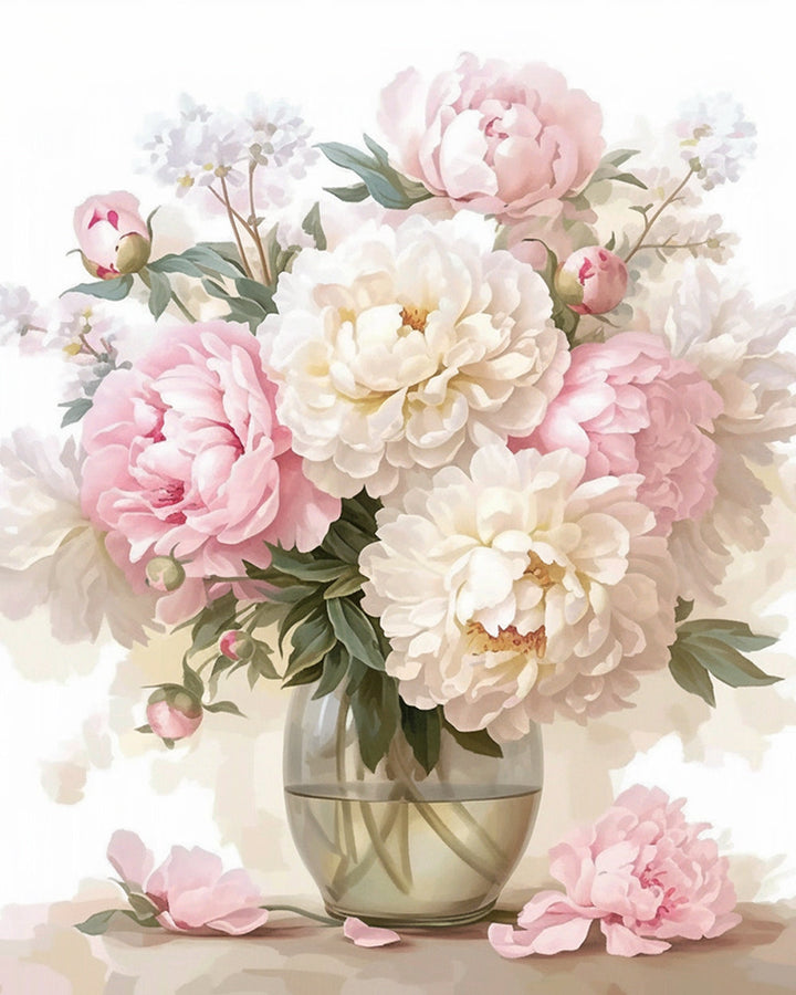 Pink and White Peony Cross Stitch Kits