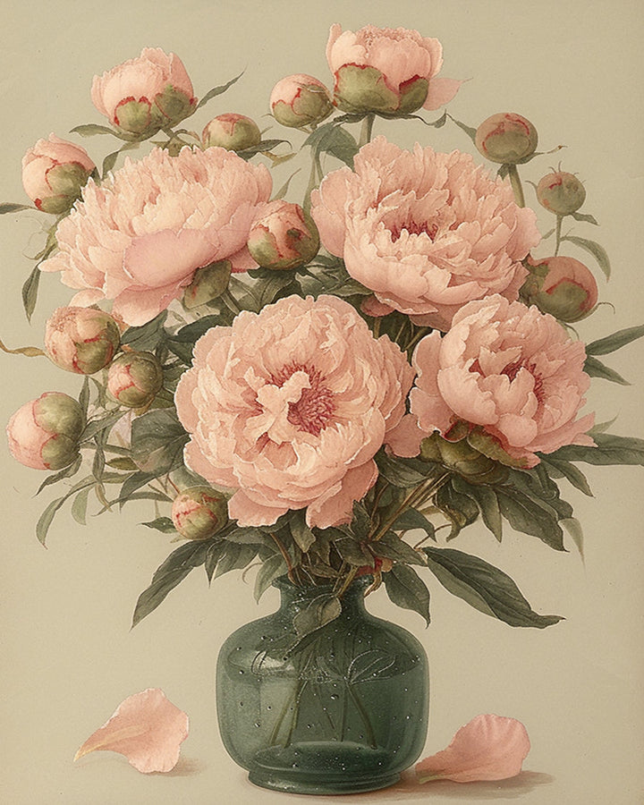 Pink Paeonia Vase Cross Stitch Kits