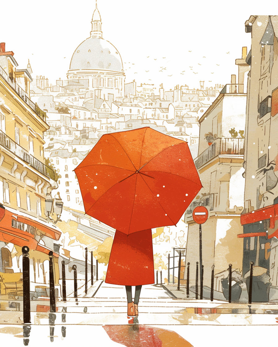 Strolling with A Red Umbrella Cross Stitch Kits