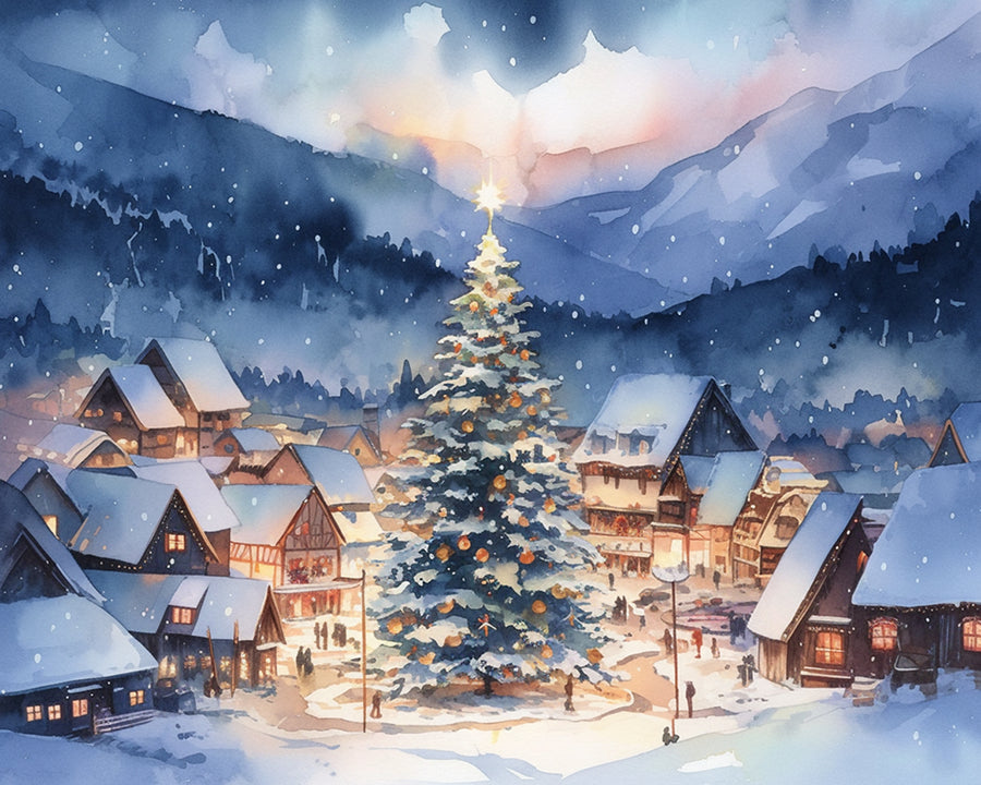 Christmas Tree in the Center of Town Cross Stitch Kits