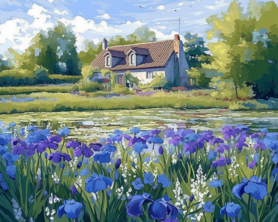 Small House in Purple Flower Field Cross Stitch Kits