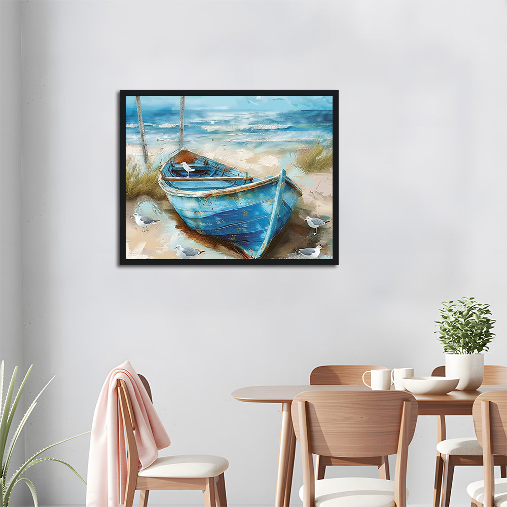 Blue Boat on the Shore Cross Stitch Kits