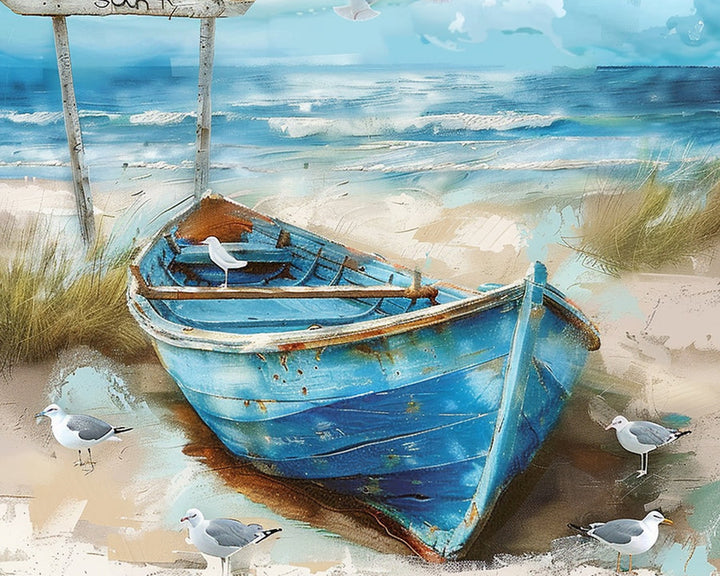 Blue Boat on the Shore Cross Stitch Kits