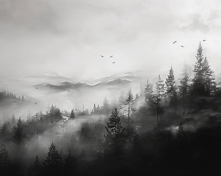 Foggy Mountain Forest Ink Painting Cross Stitch Kits