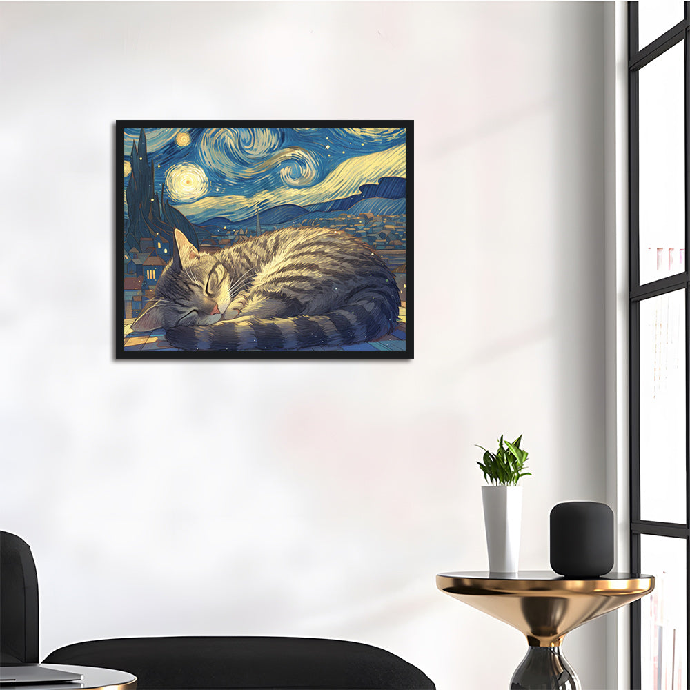 Cat Sleeping under the Starry Night Cross Stitch Kits