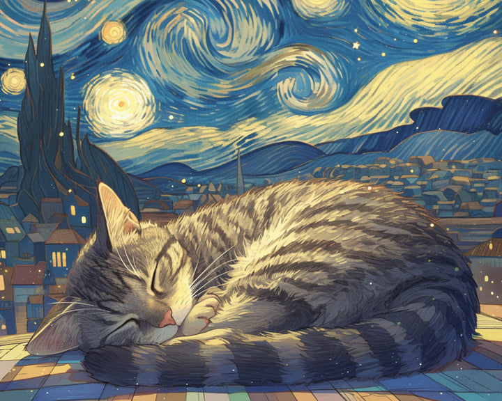 Cat Sleeping under the Starry Night Cross Stitch Kits