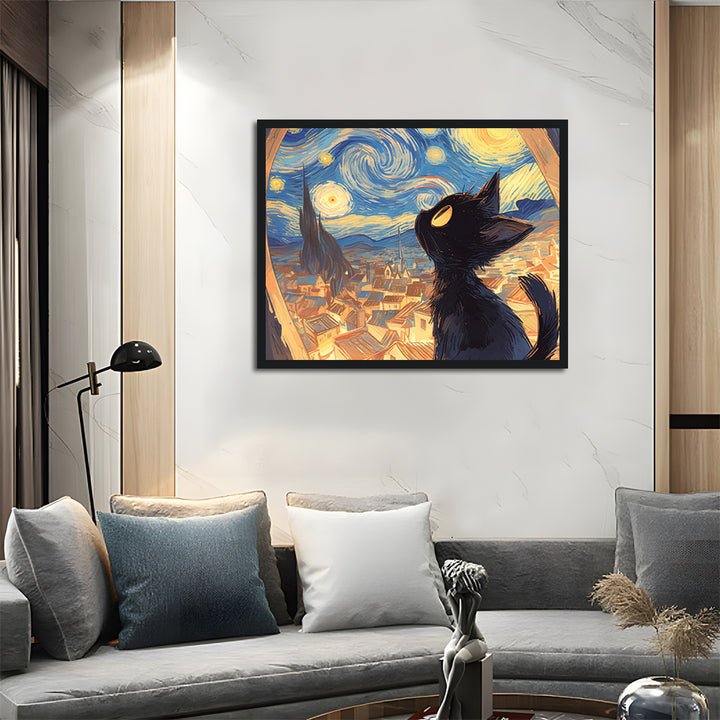 Black Cat Looking Up at the Stars Cross Stitch Kits
