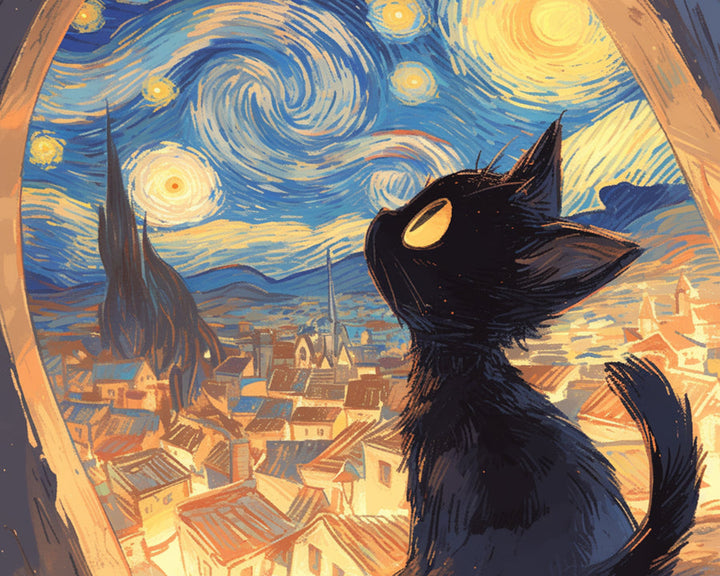 Black Cat Looking Up at the Stars Cross Stitch Kits