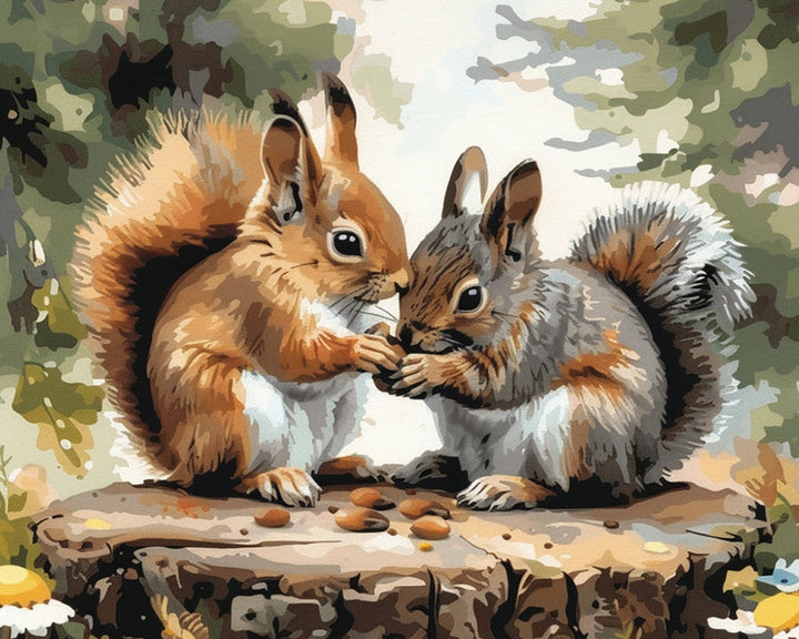 Two Little Squirrels Eating Nuts Cross Stitch Kits