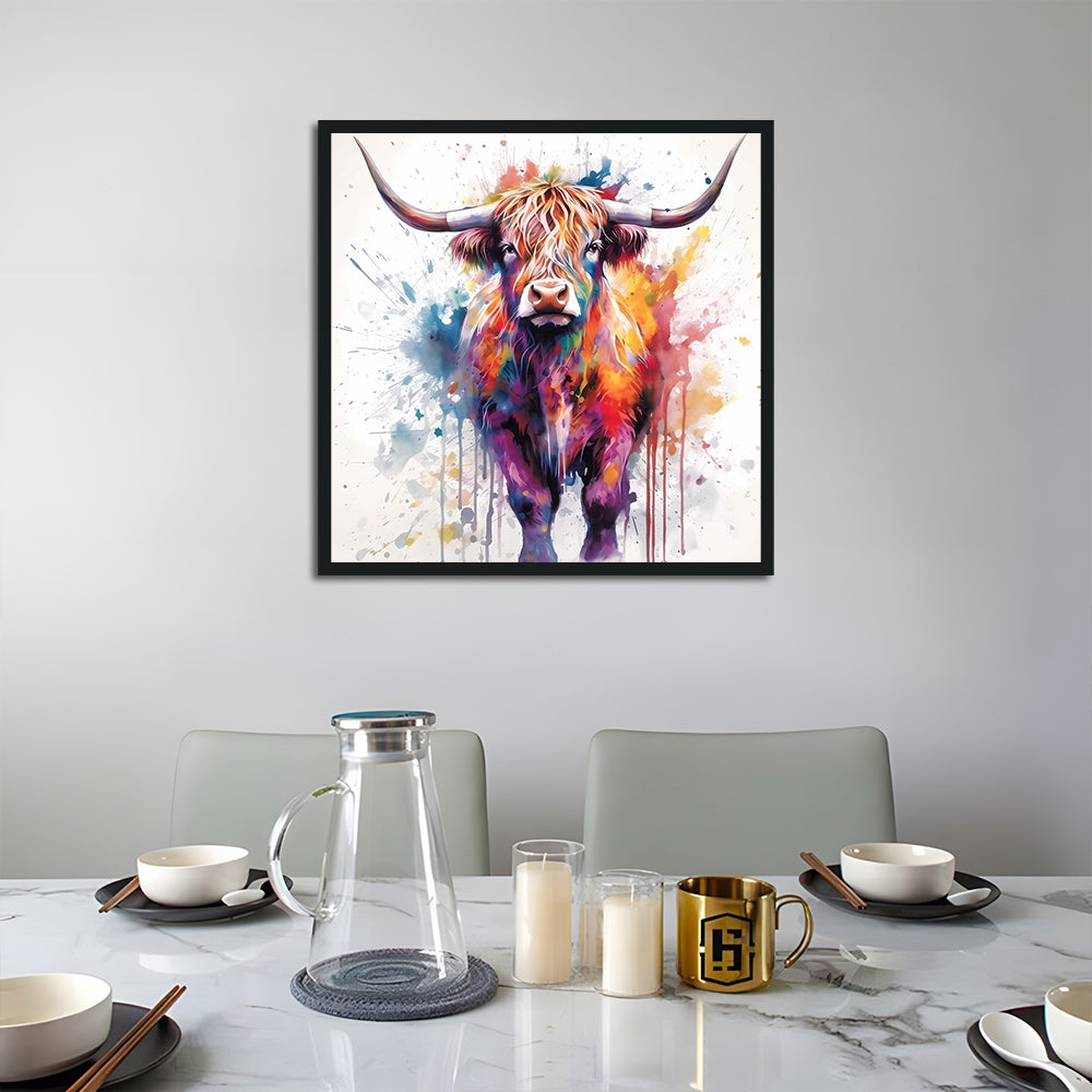 Watercolor Cow with Big Horns Cross Stitch Kits