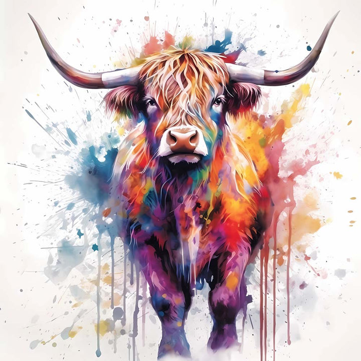 Watercolor Cow with Big Horns Cross Stitch Kits