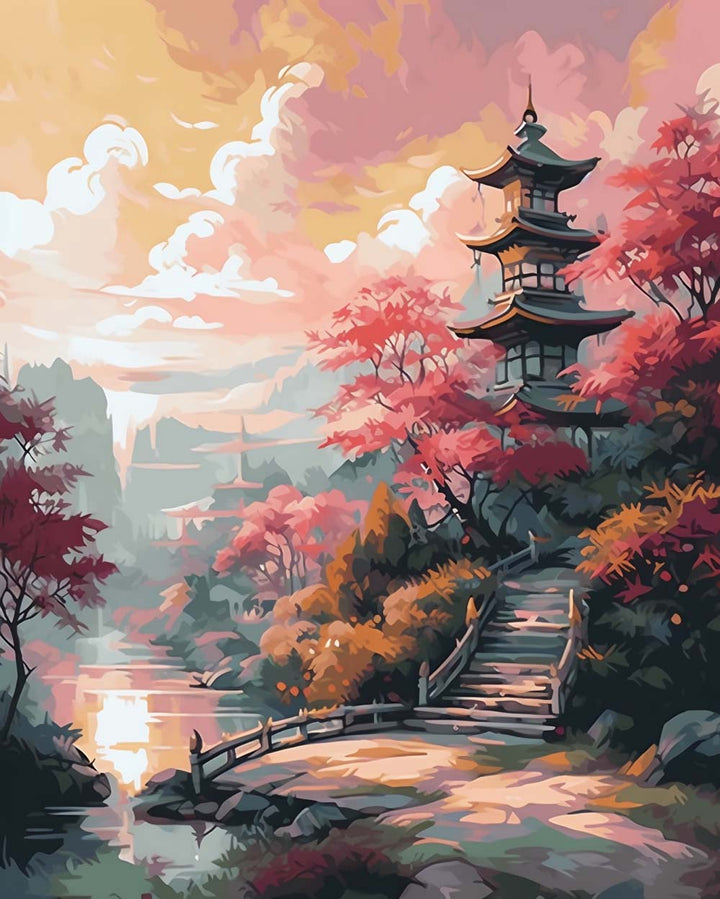 Pink Traditional Landscape Cross Stitch Kits