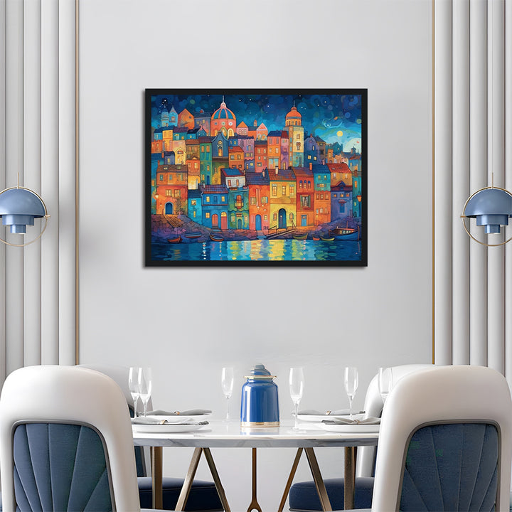 Colorful Town at Night City Cross Stitch Kits
