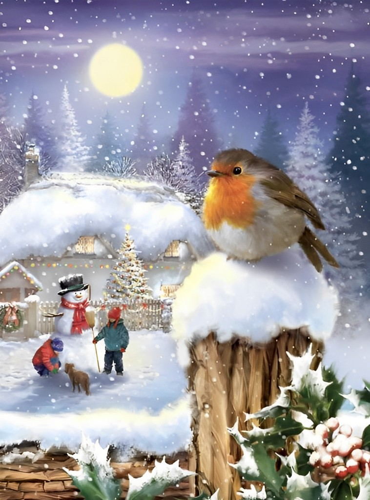 Christmas Snowman and Bird Cross Stitch Kits
