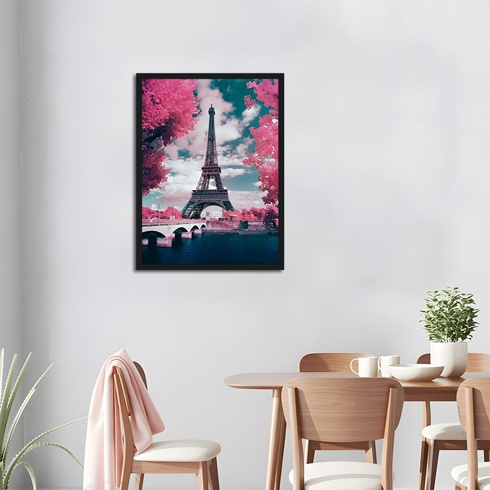 Eiffel Tower Surrounded by pink trees Cross Stitch Kits