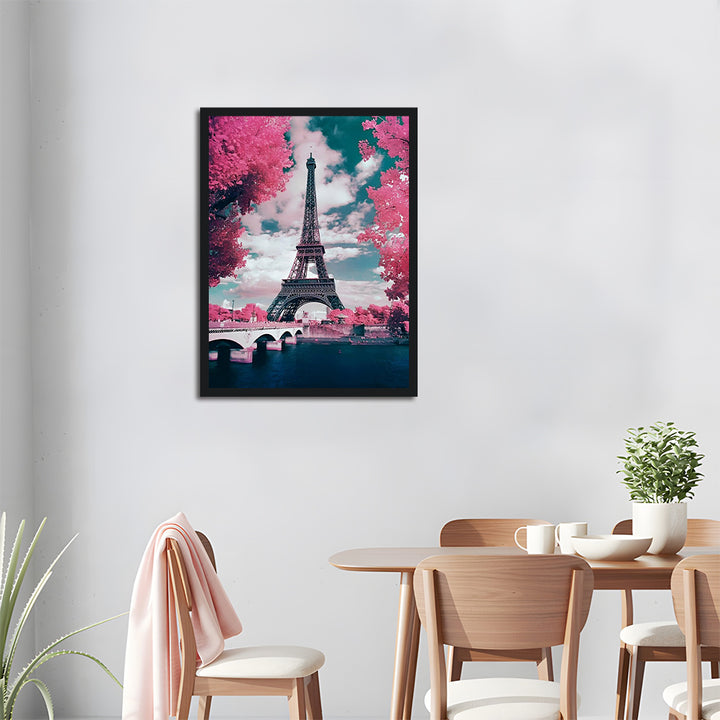 Eiffel Tower Surrounded by pink trees Cross Stitch Kits