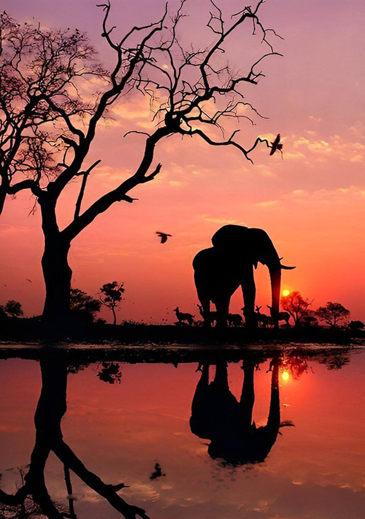 Sunset Elephant Reflection Cross Stitch Kits