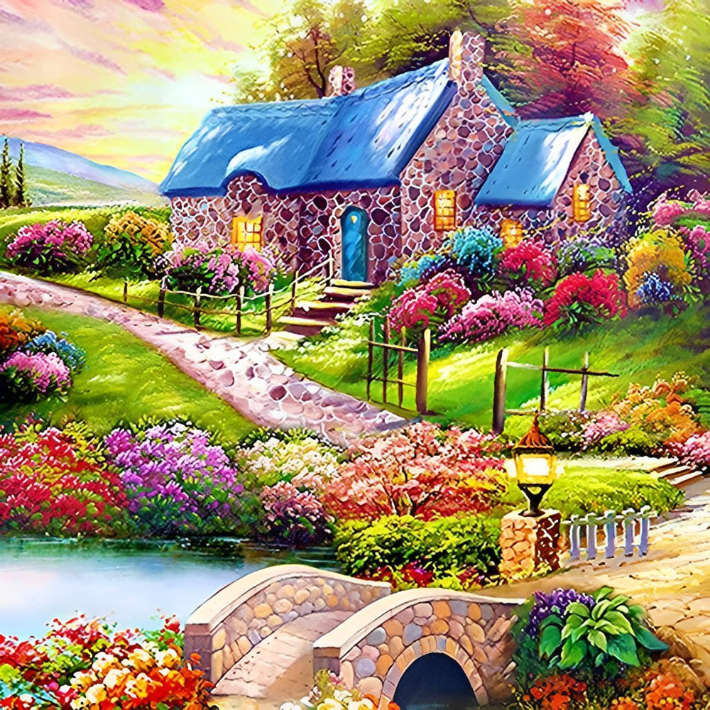 Country Cottage Full of Flowers Cross Stitch Kits