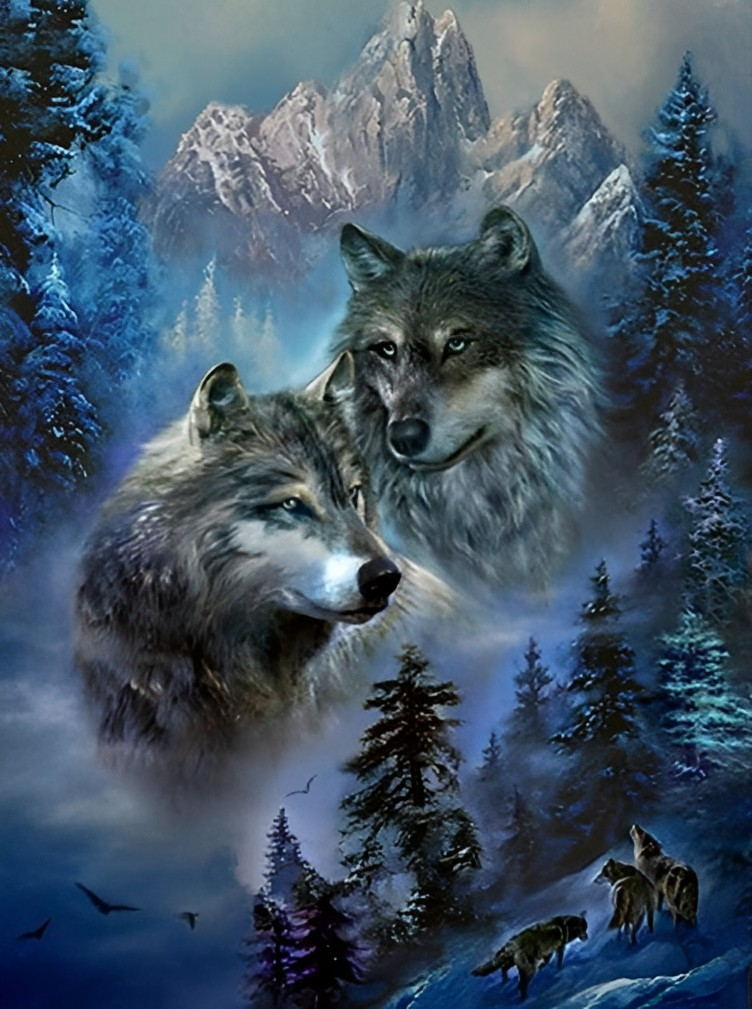Two Wolves in the Forest Cross Stitch Kits