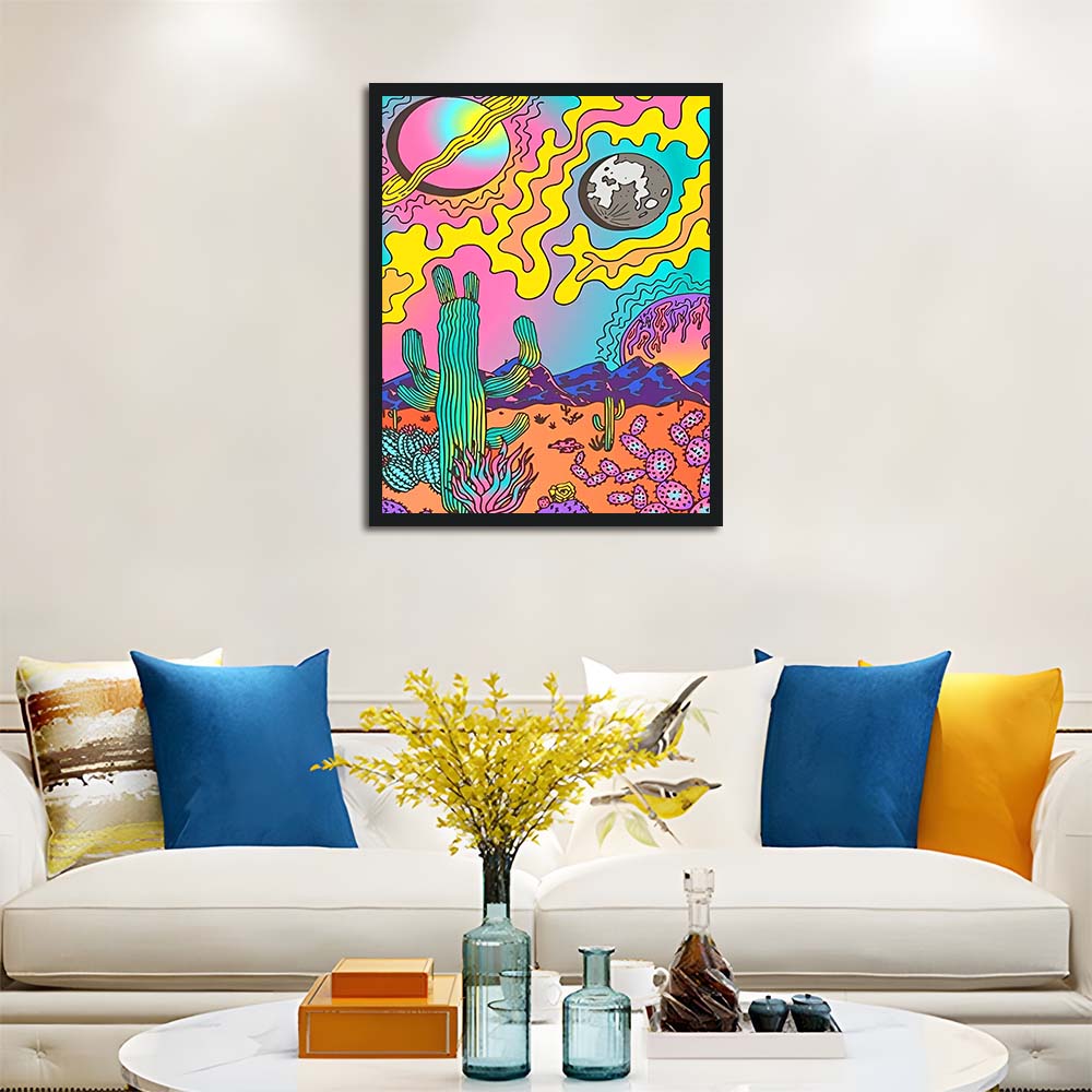 Abstract Planet and Desert Cactus Cross Stitch Kits