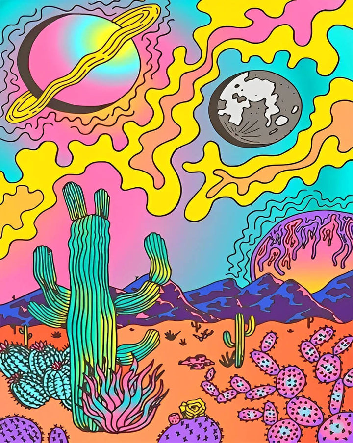 Abstract Planet and Desert Cactus Cross Stitch Kits