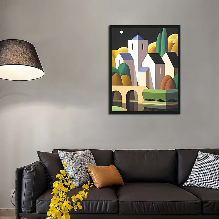 Moonlit Bridge Reflects White Buildings Cross Stitch Kits