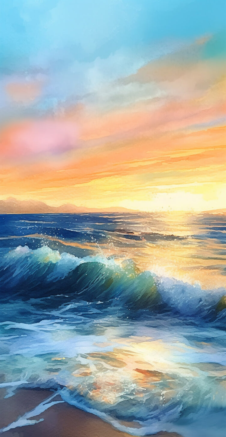 Golden Sunset Illuminates Rolling Waves Cross Stitch Kits