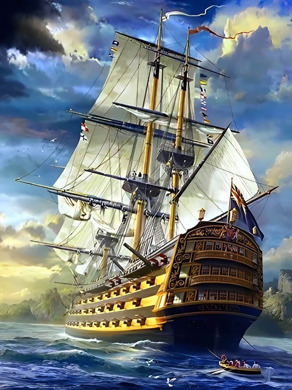 Large Wooden Ship Sails Sea Cross Stitch Kits