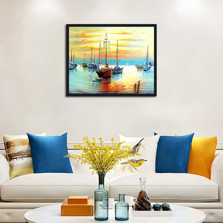 Bright Boats Reflect Golden Sky Cross Stitch Kits