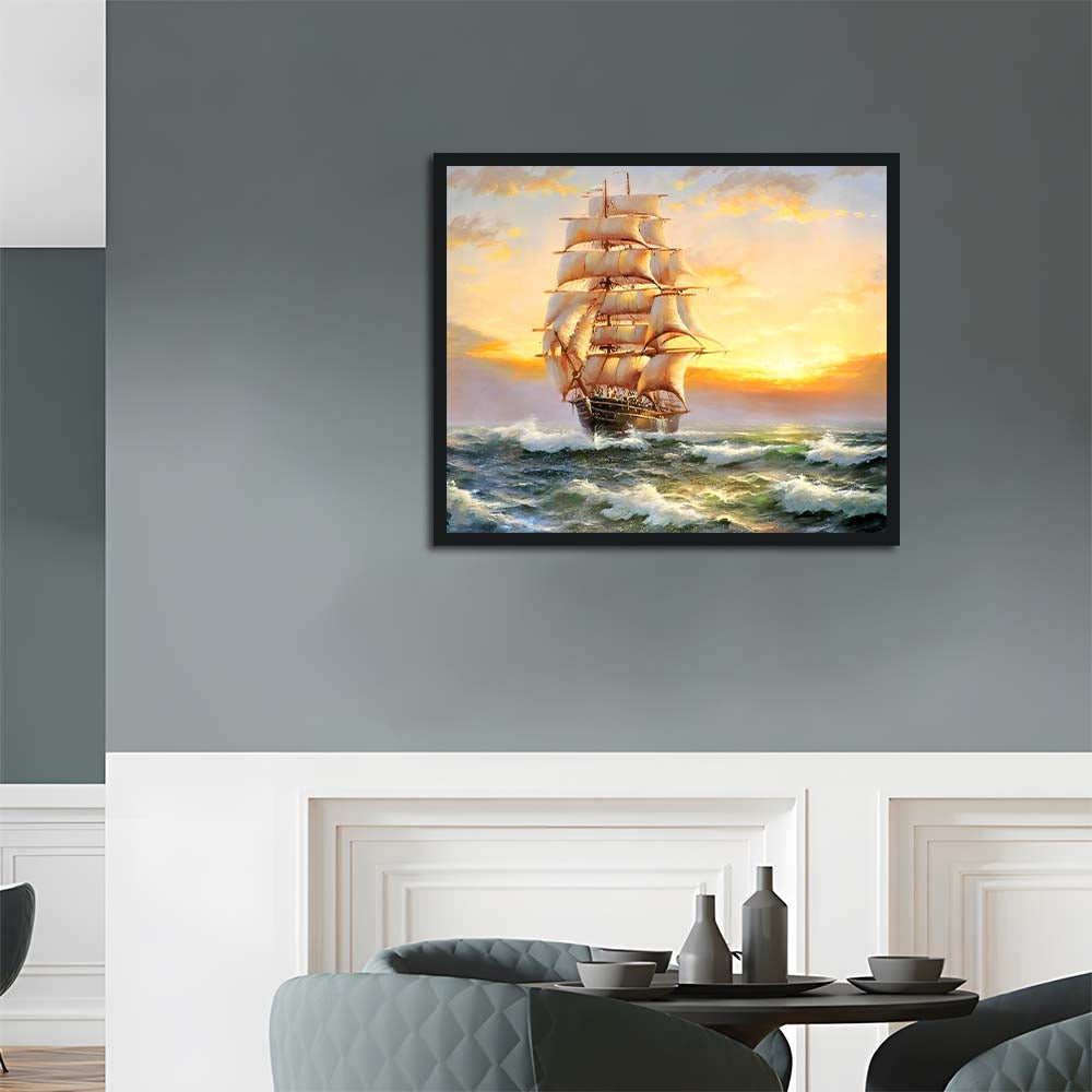 Tall Ship Rides Green Waves Cross Stitch Kits