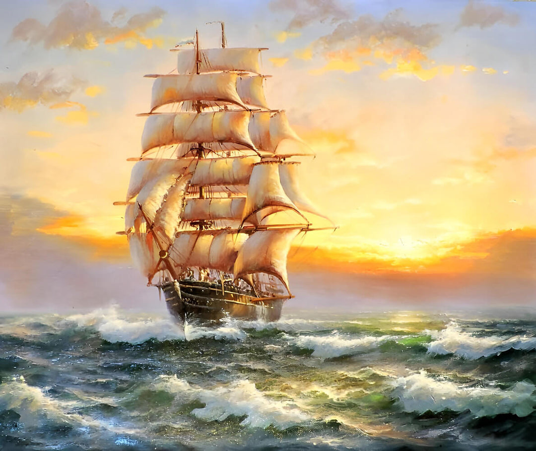 Tall Ship Rides Green Waves Cross Stitch Kits
