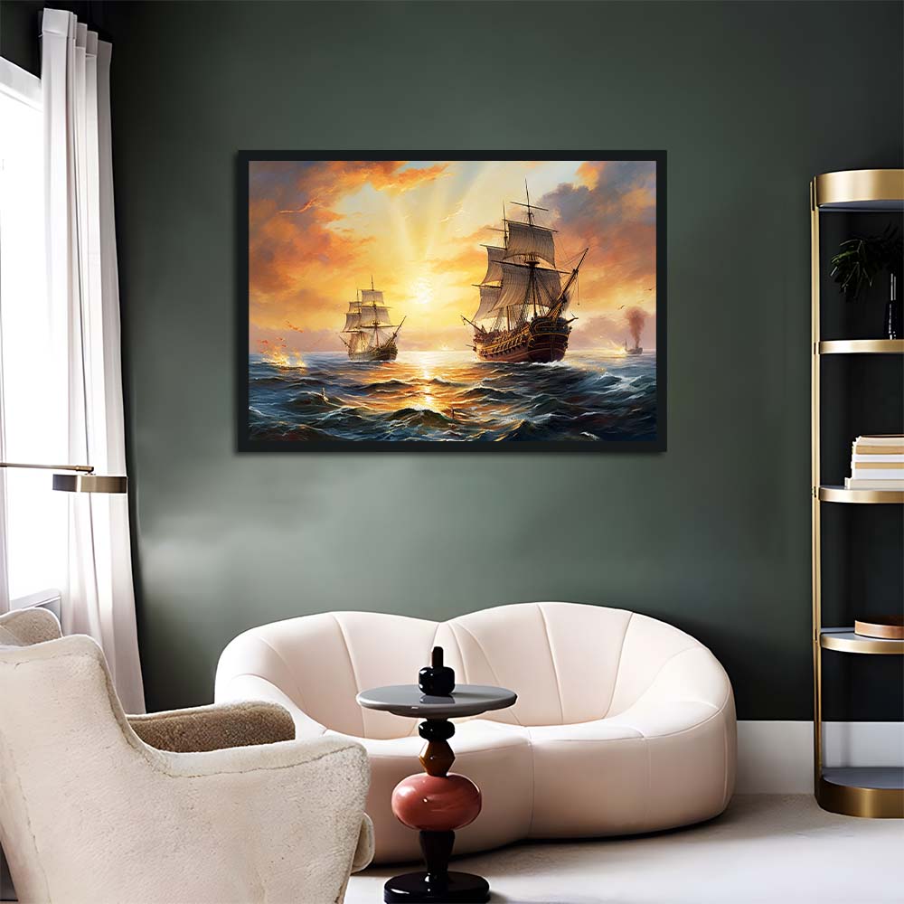 Golden Sunset Lights Two Ships Cross Stitch Kits