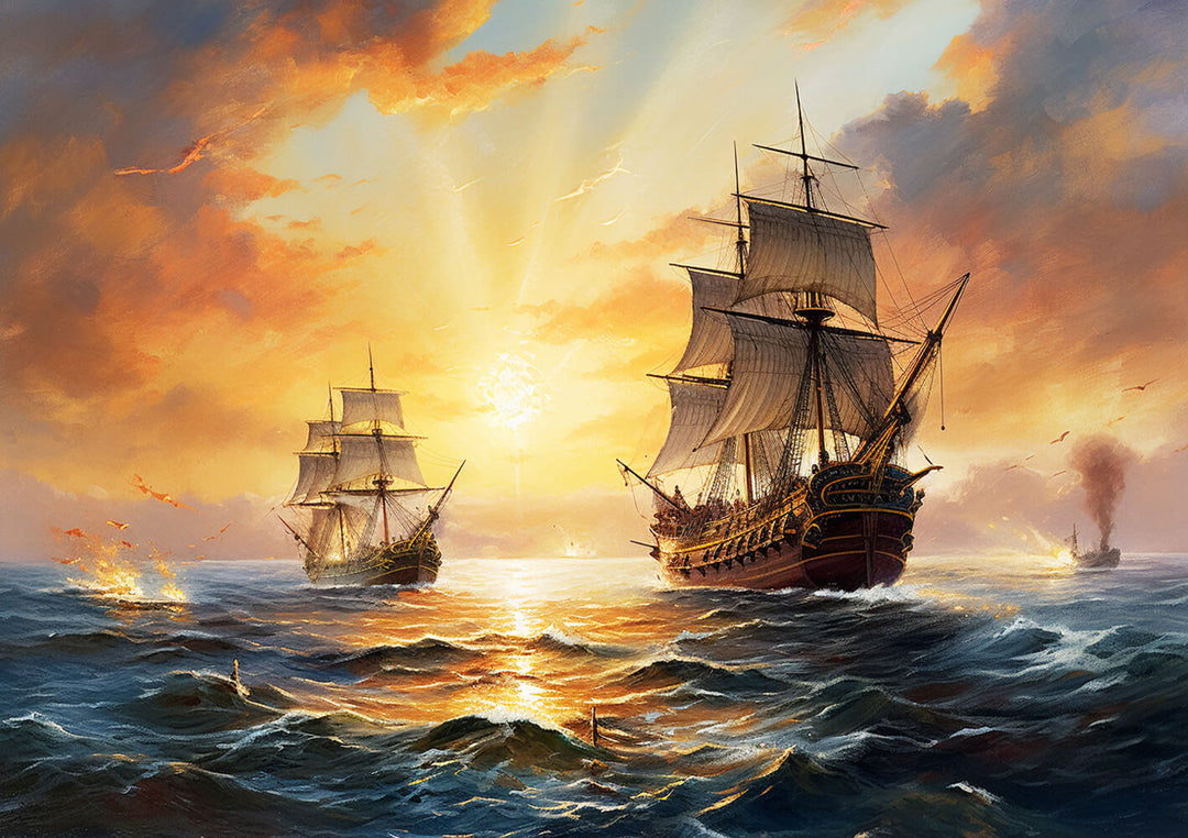 Golden Sunset Lights Two Ships Cross Stitch Kits