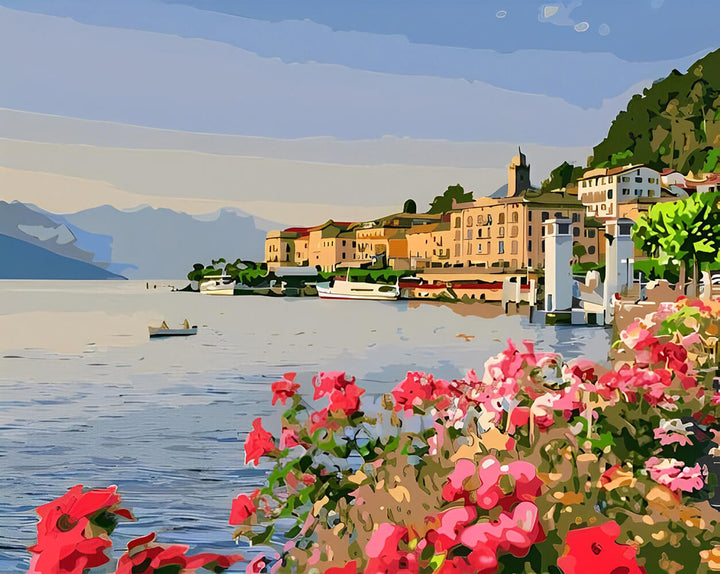 Pastel Buildings Line Blue Shore Cross Stitch Kits