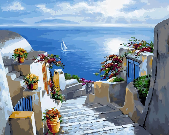 Stone Steps Lead toward Blue Sea Cross Stitch Kits