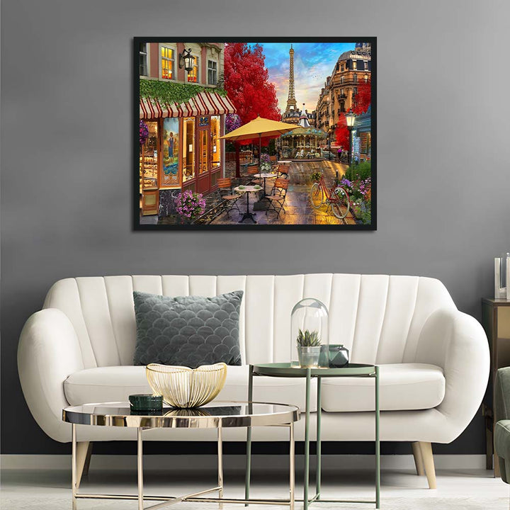 Paris Cafe Glows near Eiffel Tower Cross Stitch Kits