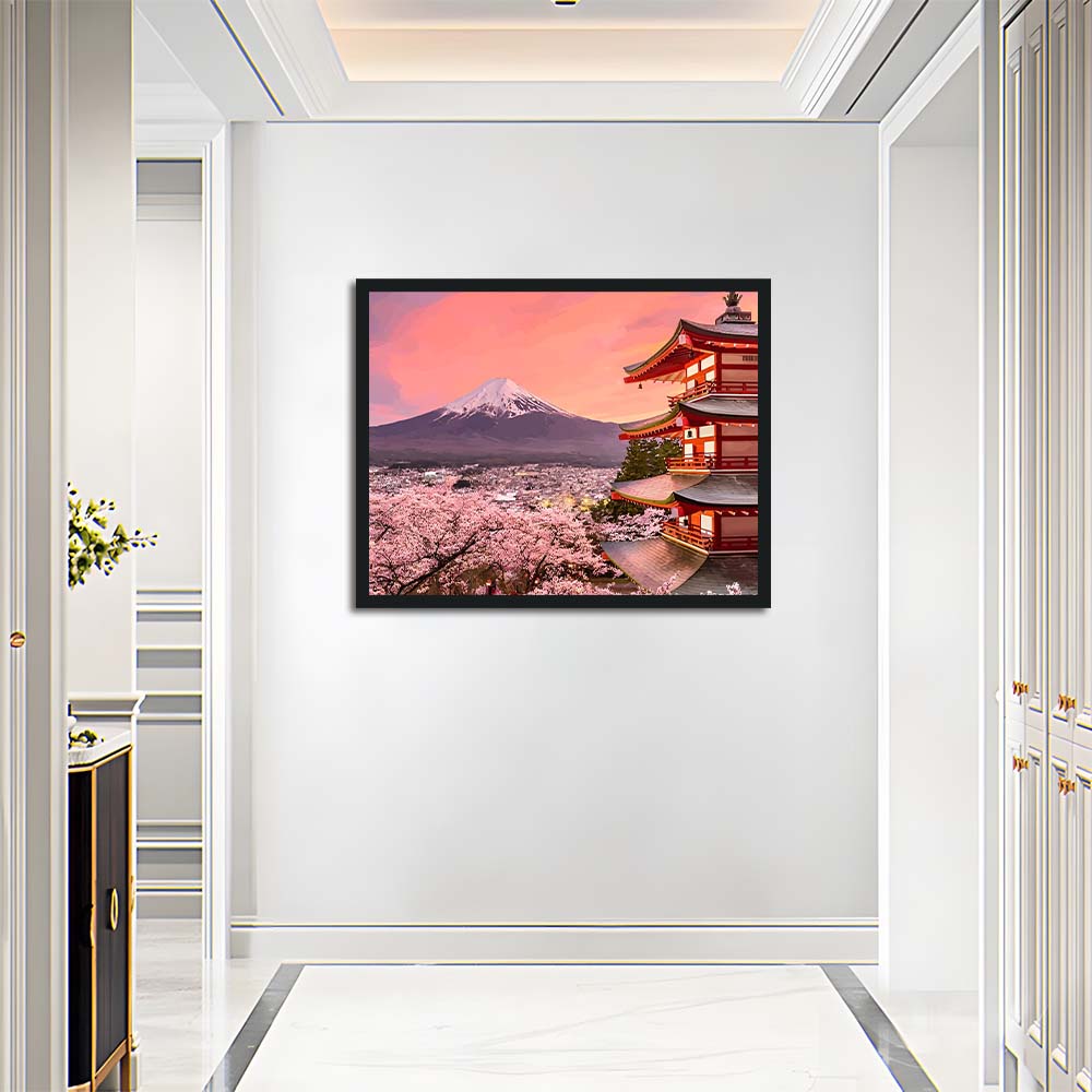 Mount Fuji Rises behind Pagoda Cross Stitch Kits