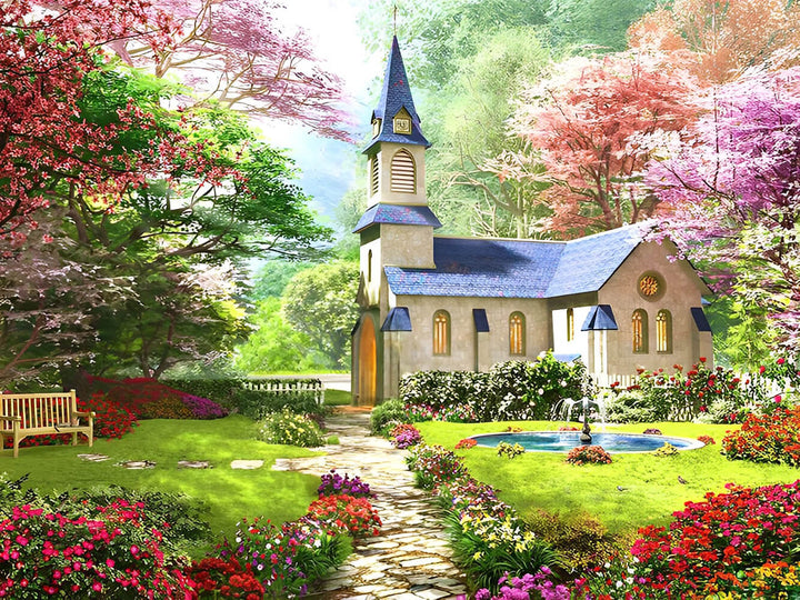 Blooming Garden Embraces Small Church Cross Stitch Kits