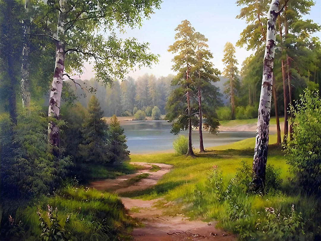 Green Trees Border Quiet Lake Cross Stitch Kits