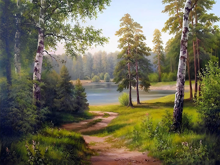 Green Trees Border Quiet Lake Cross Stitch Kits